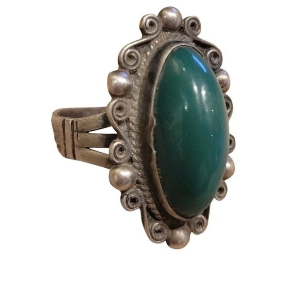 Vintage Sterling Silver Mexico Dark Green Jade Stone Ring Sz 6.5 Signed - Picture 4 of 8